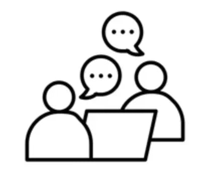 Outline of two people having an online chat with speech bubbles, symbolizing online therapy